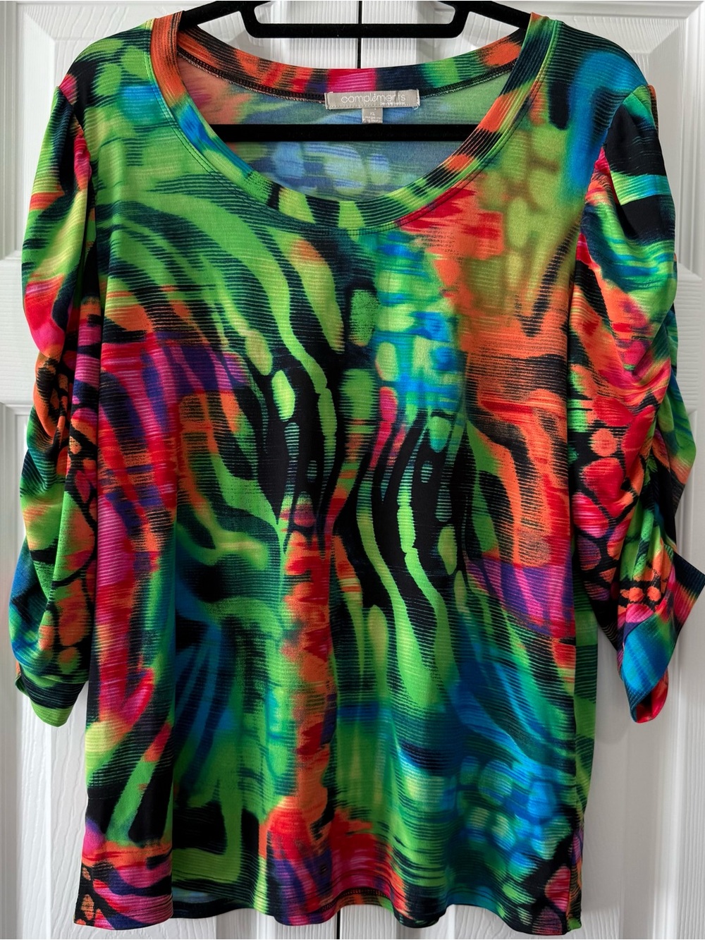 Complements XL Abstract Print Stretch Top Colorful 3/4 Sleeve Blouse